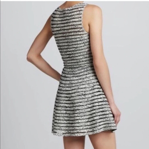 Parker Mesh Ribbed Fit and Flare Silk Lined Mini Dress White Black Size XS - Picture 2 of 9